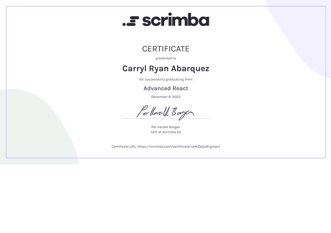 Scrimba certificate for Advanced React